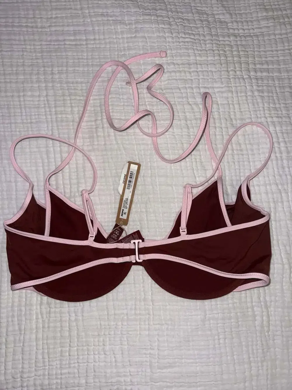 SKIMS Signature Swim Layered Plunge Bikini Top Henna Contrast Size 16 NWT